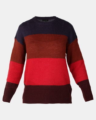 Photo of New Look Stripe Slouchy Jumper Red Colour Block