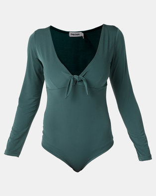 Photo of Paige Smith Long Sleeve Tie Detail Bodysuit Emerald