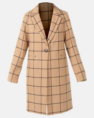 Photo of New Look Grid Check Longline Coat Camel