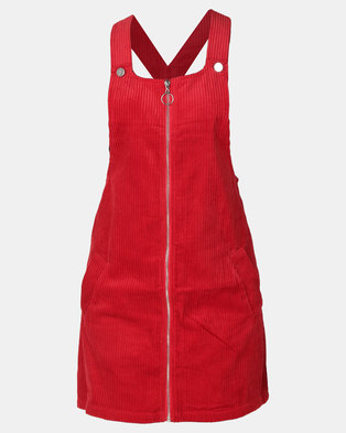 Photo of New Look Corduroy Zip Through Pinafore Dress Red