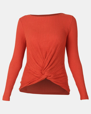 Photo of New Look Brushed Rib Twist Front Top Orange