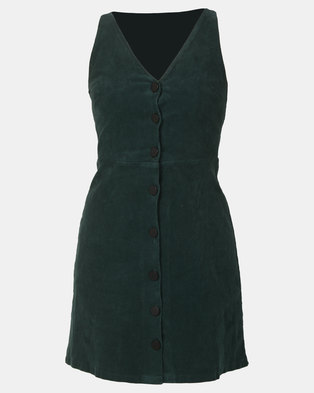 Photo of New Look Corduroy Button Front Dress Dark Green