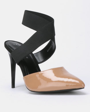 Photo of New Look Selastic 2 Patent Elastic Strap Heels Black Pattern