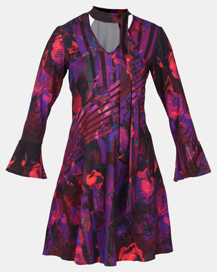 Photo of Closet London Printed V-Neck Tassle Collared Flare Dress Multi