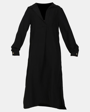 Photo of Closet London Split Hem Collar Long Line Shirt Dress Black