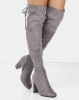 London Hub Fashion Block Heel Over the Knee Boot Grey Photo
