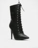 London Hub Fashion Lace Up Heeled Ankle Boot Black PU Photo