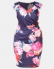 City Goddess London Plus Size Sweetheart Neckline Floral Midi Dress Navy Photo