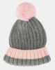 Brave Soul Panther Ribbed Beanie With Faux Fur Pom Pom Mid Grey With Black Photo