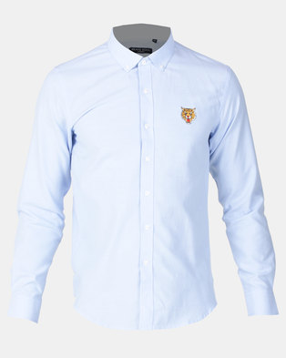 Photo of Brave Soul Long Sleeve Shirt With Tiger Embroidery Pale Blue