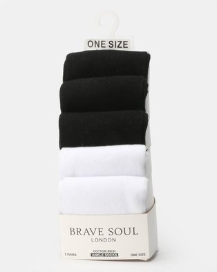 Photo of Brave Soul Zoe 5 PK Plain Socks Black/White
