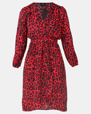 Photo of AX Paris Leopard Print V-Neck Wrap Dress Red