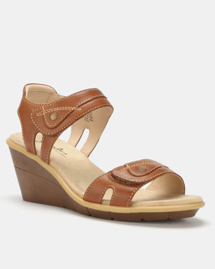 Photo of Step On Airs Fatima Leather Comfort Wedge Heels Brown
