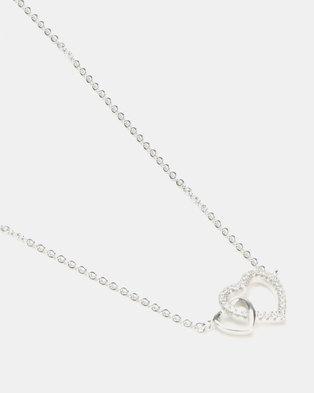 Photo of Silver Bird Sterling Silver CZ Double Heart Necklace Silver