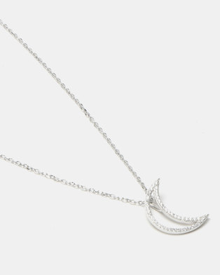Photo of Silver Bird Sterling Silver CZ Crescent Moon Necklace Silver