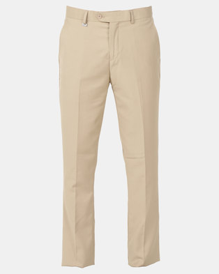 Photo of Jonathan D Flat Front Tailored Fit Formal Trousers Stone