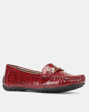 Photo of Pierre Cardin Comfort Patent Faux Croc Trim Moccasins Shoes Red