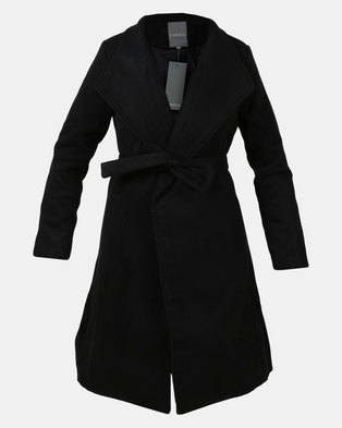 Photo of Utopia Black Belted Shawl Collar Melton Coat