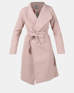 Photo of Utopia Dusty Pink Belted Shawl Collar Melton Coat