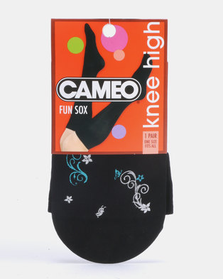 Photo of Cameo Fun Sox Flower Knee Highs Silver Flower Black