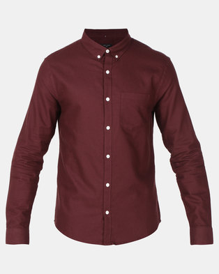 Photo of New Look Cotton Long Sleeve Oxford Shirt Burgundy