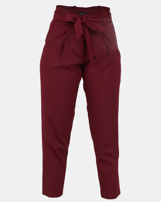 Photo of New Look Fine Paperbag Waist Trousers Burgundy