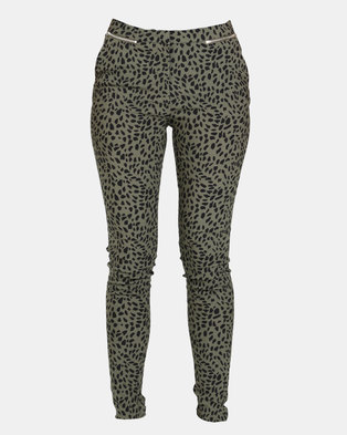 Photo of New Look Animal Print Zip Trim Slim Leg Trousers Khaki