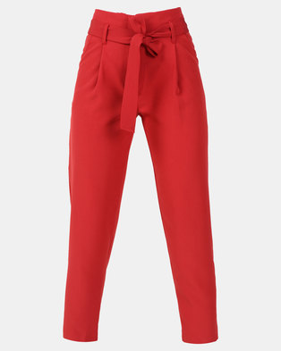 Photo of New Look Tie Paperbag Waist Trousers Dark Red