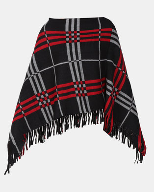 Photo of Blackcherry Bag Large Check Print Poncho Black