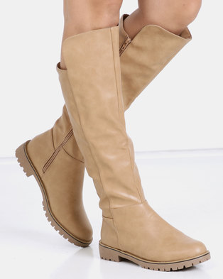 Photo of Jada Knee High Cleated Sole Boots Sand