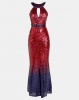 City Goddess London Ombre Halter Neck Sequin Maxi Dress Red Photo