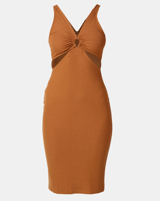 Photo of Legit Midi Tube Dress With Horse Shoe Cut Out Detail Rust