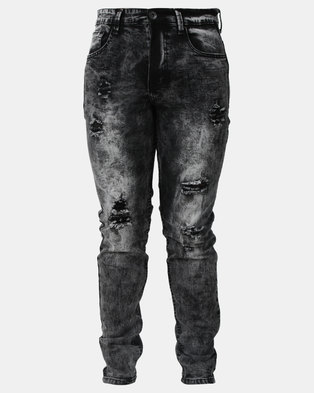Photo of Beaver Canoe Swagga Skinny Denim Jeans with Leg Abrasions Charcoal