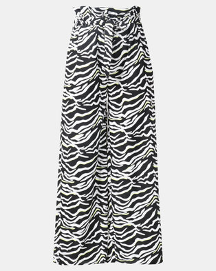 Photo of London Hub Fashion Zebra Print Wide Leg Paperbag Trousers with Neon Pop