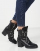 London Hub Fashion Chunky Lace Up Hiker Boots Black Black Photo