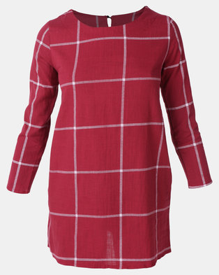 Photo of Royal T Oversized Plaid Top Maroon