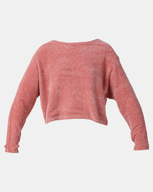 Photo of Legit Chenille Boxy Cropped Pullover Coral