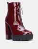 Public Desire Legassy Heeled Ankle Boots Burgundy Patent Photo