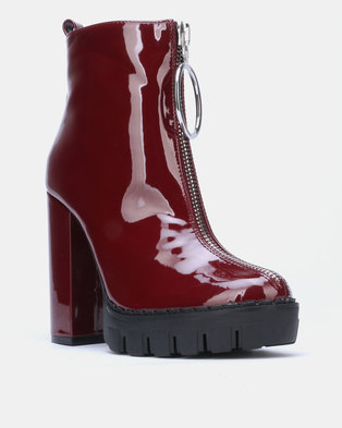 Photo of Public Desire Legassy Heeled Ankle Boots Burgundy Patent