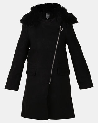 Photo of Utopia Melton Coat With Faux Fur Trim Black