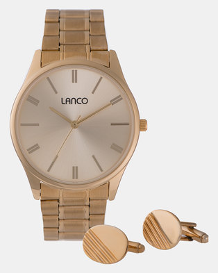 Photo of Lanco Gents Watch Sunray Dial Gold Band and Cufflings Gold