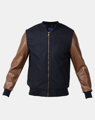 Photo of ICE MEN Two Tone Zip Through PU Jacket Navy