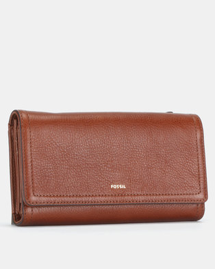 Photo of Fossil Logan Leather Flap Clutch Brown