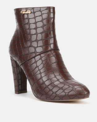 Photo of Gino Paoli Heeled Croc Detail Ankle Boot Brown