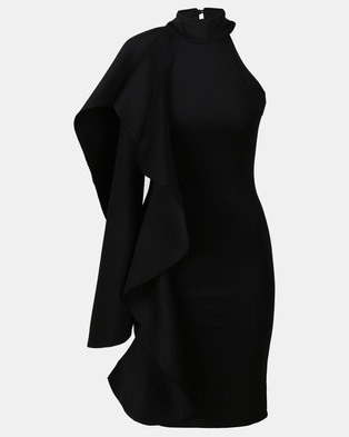 Photo of Fred Tsuya Scuba Ruffle Shoulder Dress Black