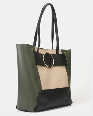 Photo of New Look Leather-Look Ring Strap Tote Bag Dark Khaki