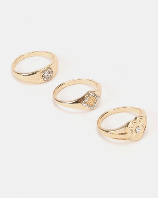 Photo of New Look 3 Pack Diamante Signet Rings Gold