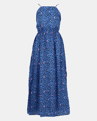 Photo of New Look Blue Leopard Print Crochet Front Maxi Dress