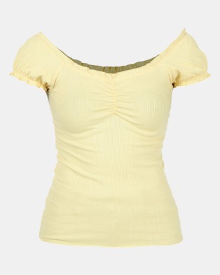Photo of New Look Pale Yellow Frill Edge Ribbed T-Shirt