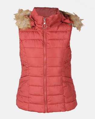 Photo of Utopia Coral Sleeveless Puffer With Faux Fur Trim